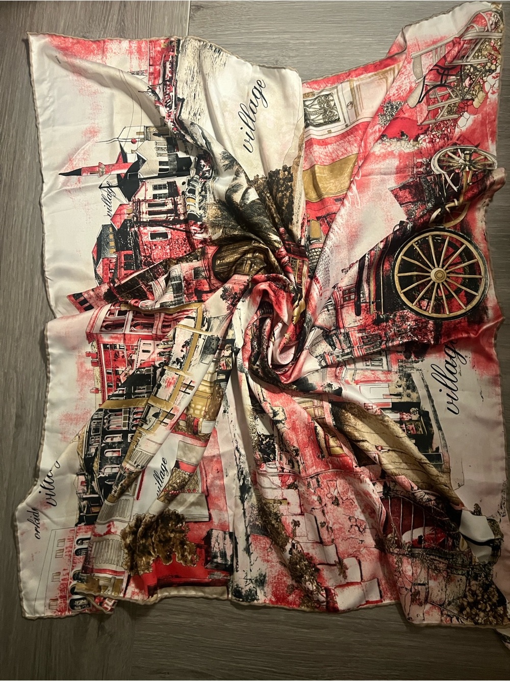 Orkide Bursa Turkish Square Scarf – Pink Vintage Village Print ✨